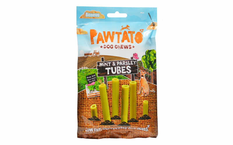 Pawtato mint and parsley tubes dental treats for vegan dogs