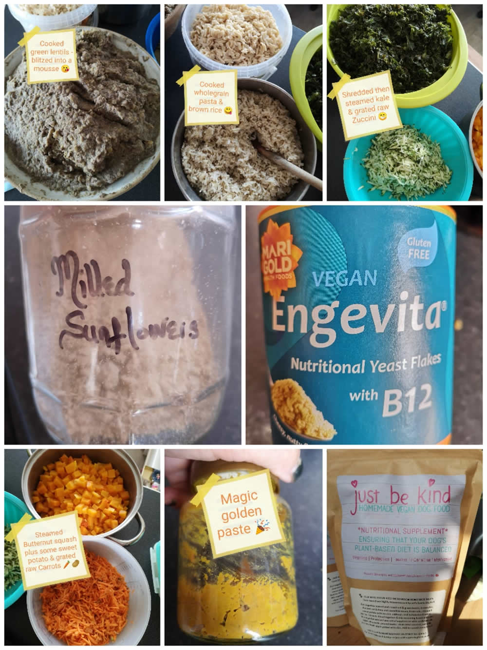 Ingredients used in homemade vegan food for Nahla and Bruce