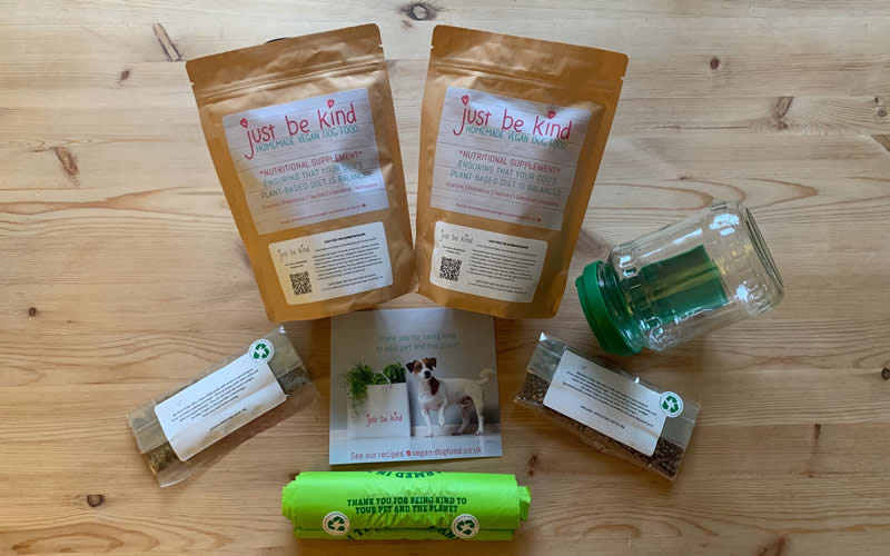 Homemade vegan dog food recipes starter kit with JUST BE KIND Supplement and Sprouter Kit + Biodegradable Poo Bags