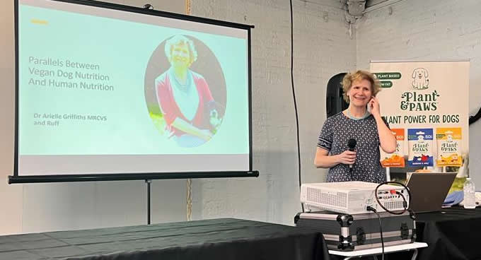 Arielle Griffiths vegan vet talking at Vegfest at Olympia London 2022