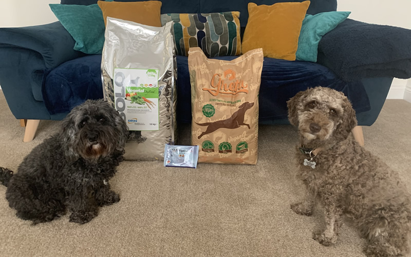 Vegan Cockapoos Winnie and Pixie with Solo Vegetal, Greta and CLX wipes